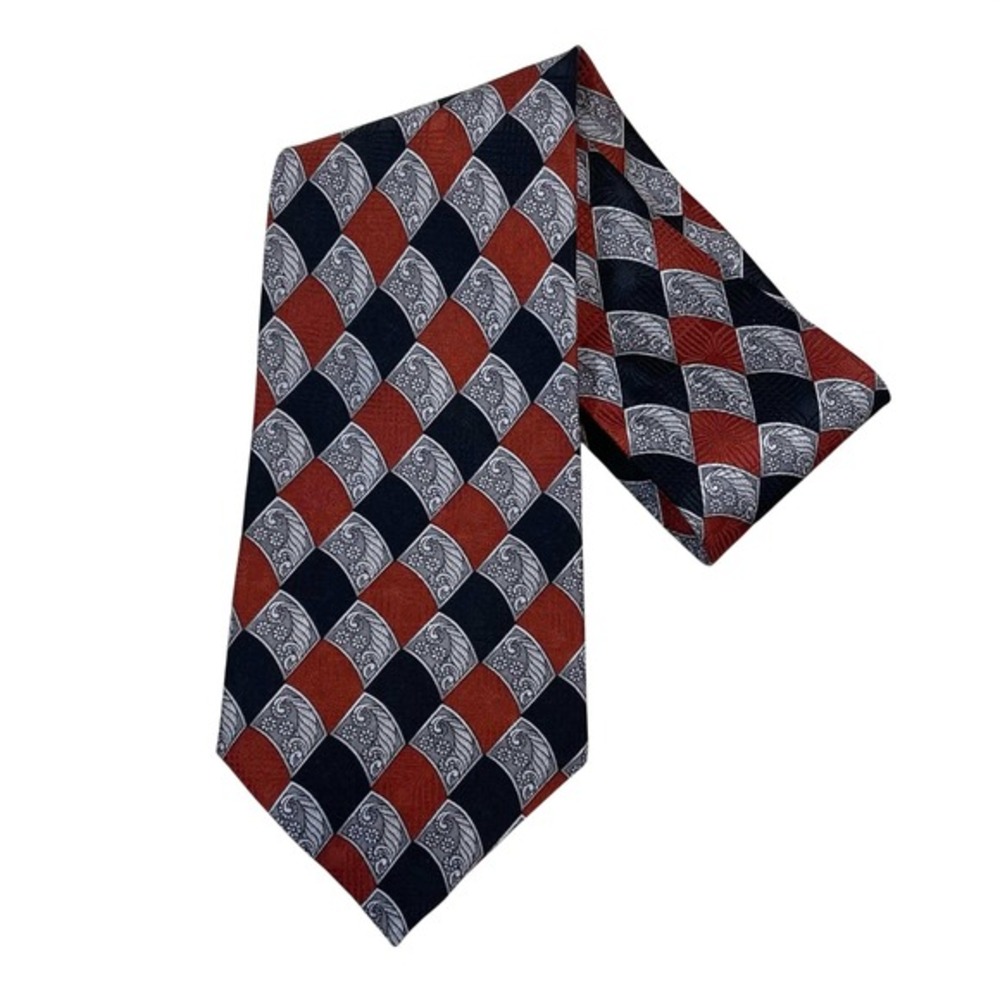 Countess Mara Bowen Brothers Silk Tie Geometric Diamond Red‎ Black Silver USA